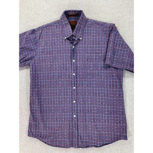 Born‎ 100% Cotton Plaid Short Sleeve Button Down Shirt (Men's XL) Blue